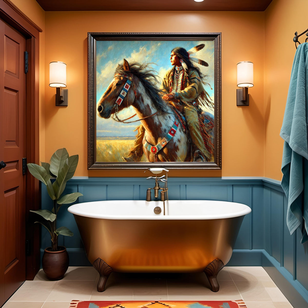 Guardian of the Open Plains Indigenous Horse Rider Oil Painting Native American Leadership Spirit Art (Printable Digital Download)