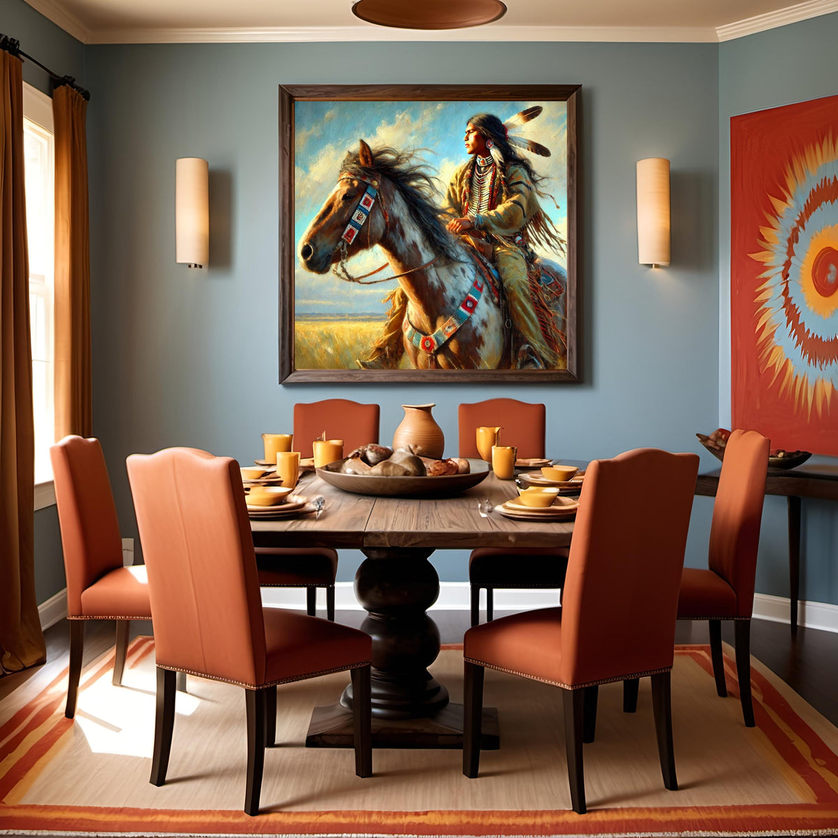 Guardian of the Open Plains Indigenous Horse Rider Oil Painting Native American Leadership Spirit Art (Printable Digital Download)