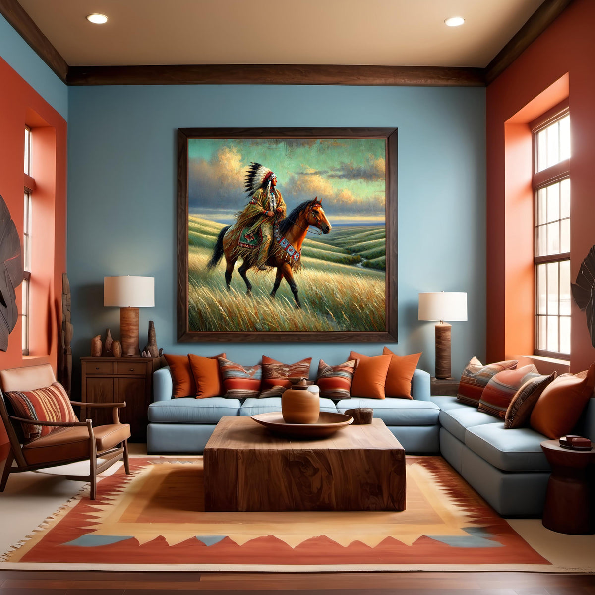 Indigenous Horse Rider Oil Painting Digital Art Native American Heritage Wall Art Vintage Home Decor (Printable Digital Download)