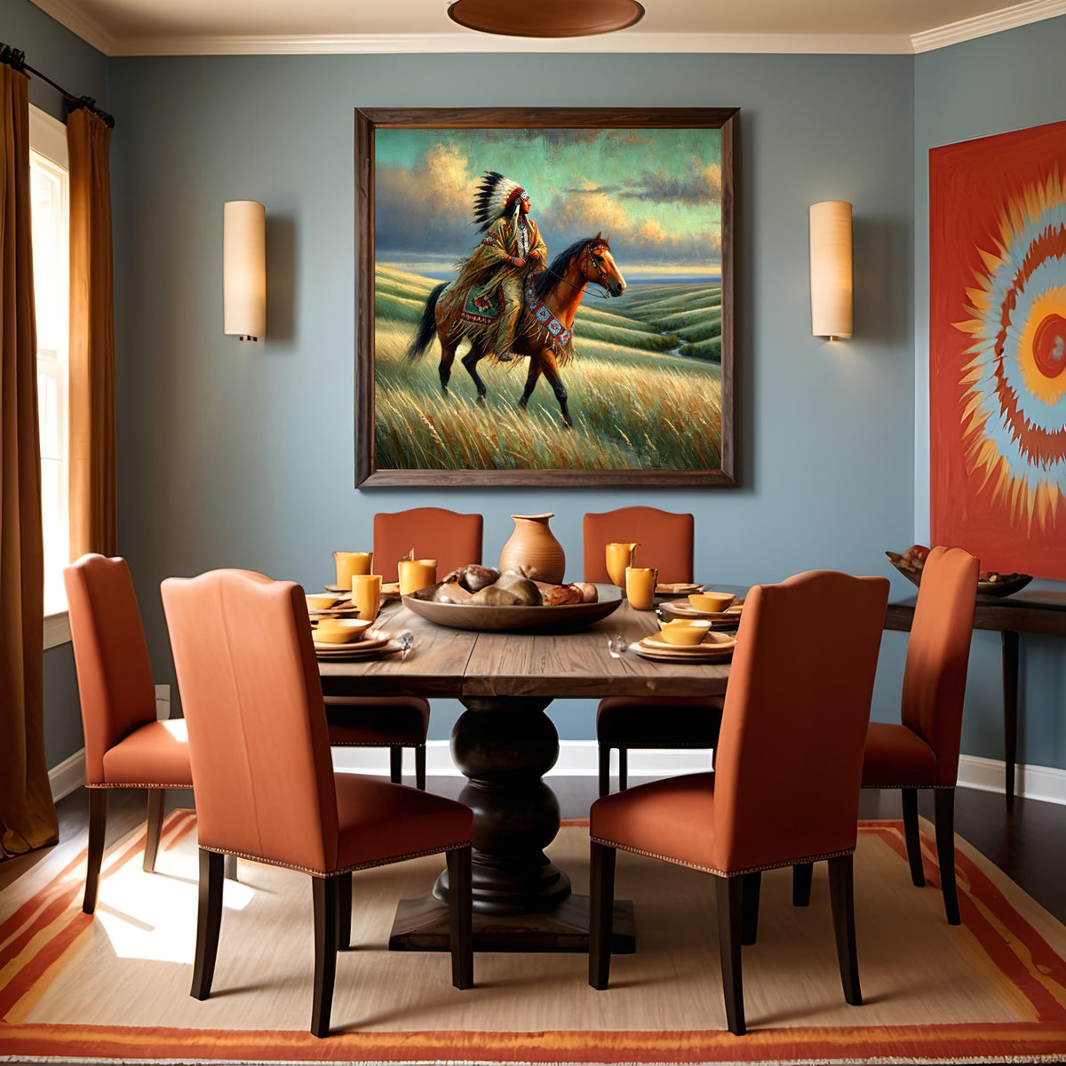 Indigenous Horse Rider Oil Painting Digital Art Native American Heritage Wall Art Vintage Home Decor (Printable Digital Download)
