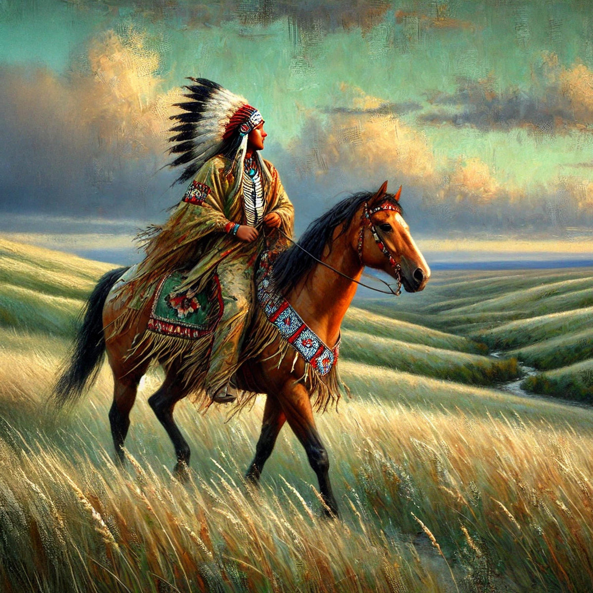 Indigenous Horse Rider Oil Painting Digital Art Native American Heritage Wall Art Vintage Home Decor (Printable Digital Download)