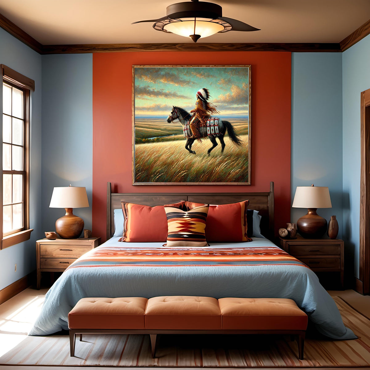 Indigenous Horse Rider at Sunrise Oil Painting Digital Art Native American Journey Wall Art Vintage Home Decor (Printable Digital Download)