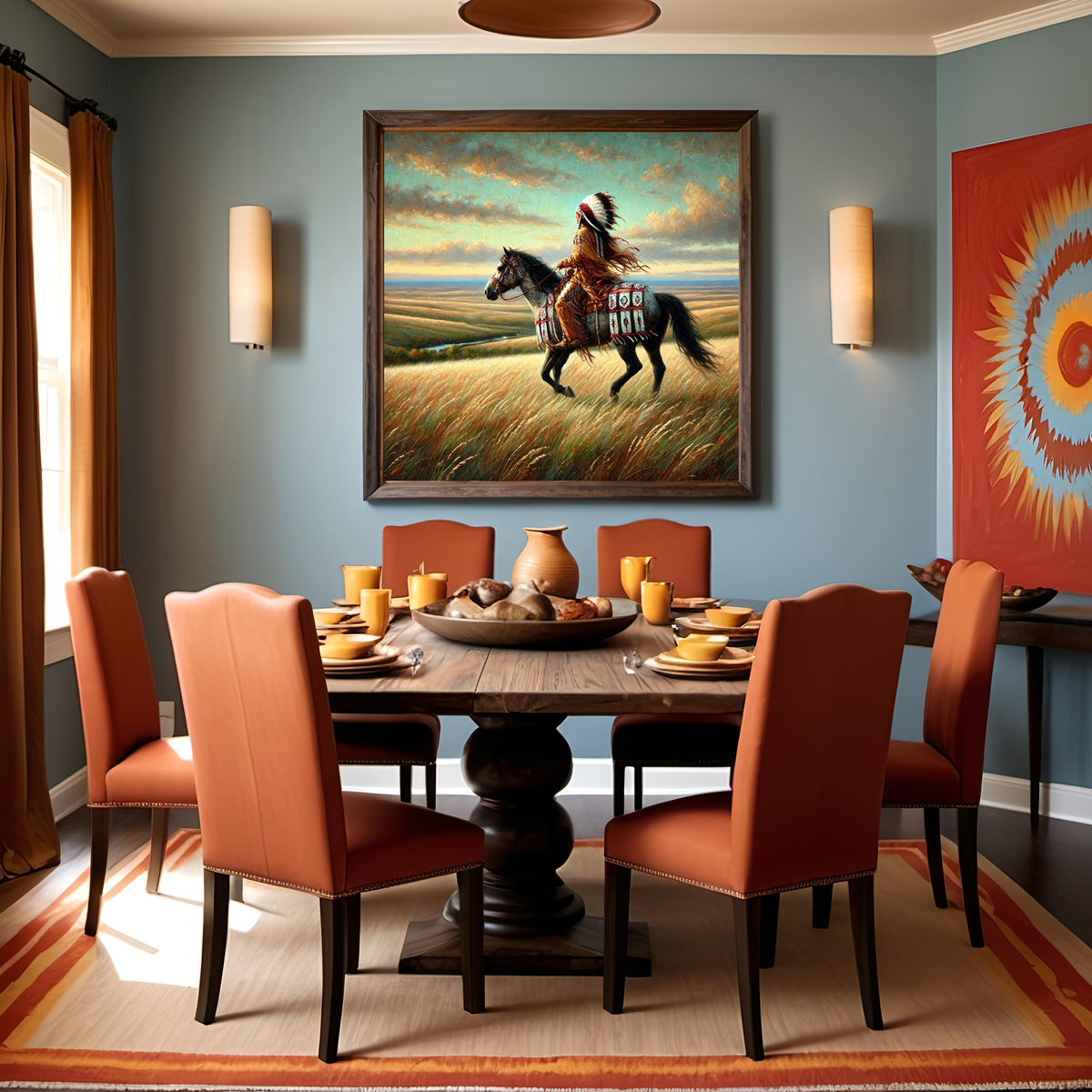 Indigenous Horse Rider at Sunrise Oil Painting Digital Art Native American Journey Wall Art Vintage Home Decor (Printable Digital Download)