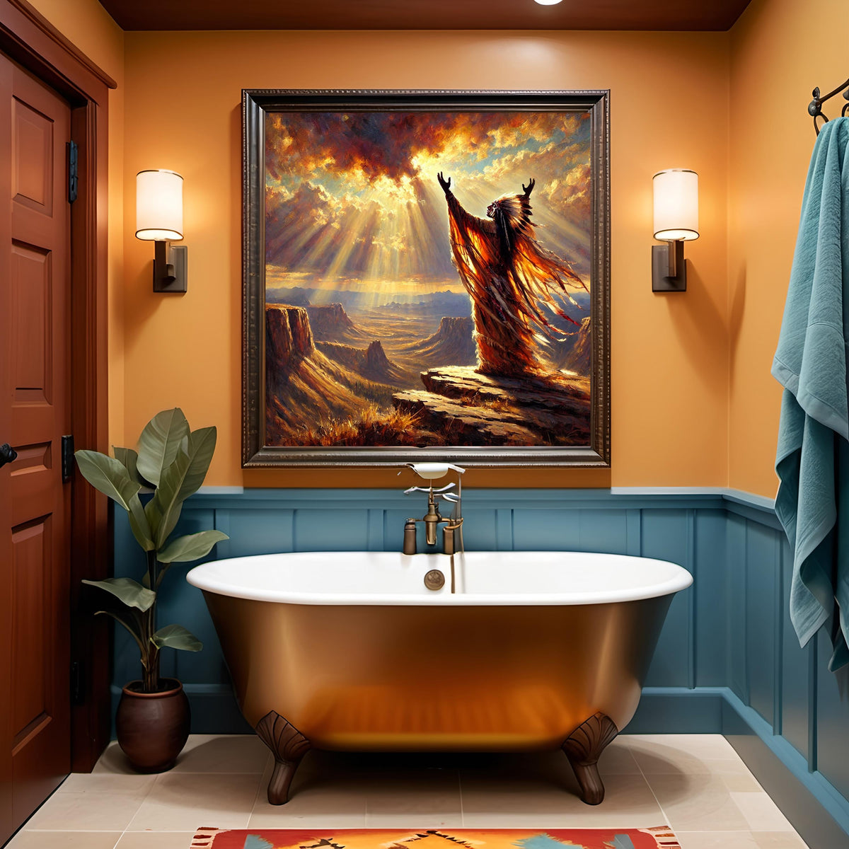 Indigenous Prayer at Sunrise Oil Painting Digital Art Native American Spiritual Wall Art Vintage Home Decor (Printable Digital Download)