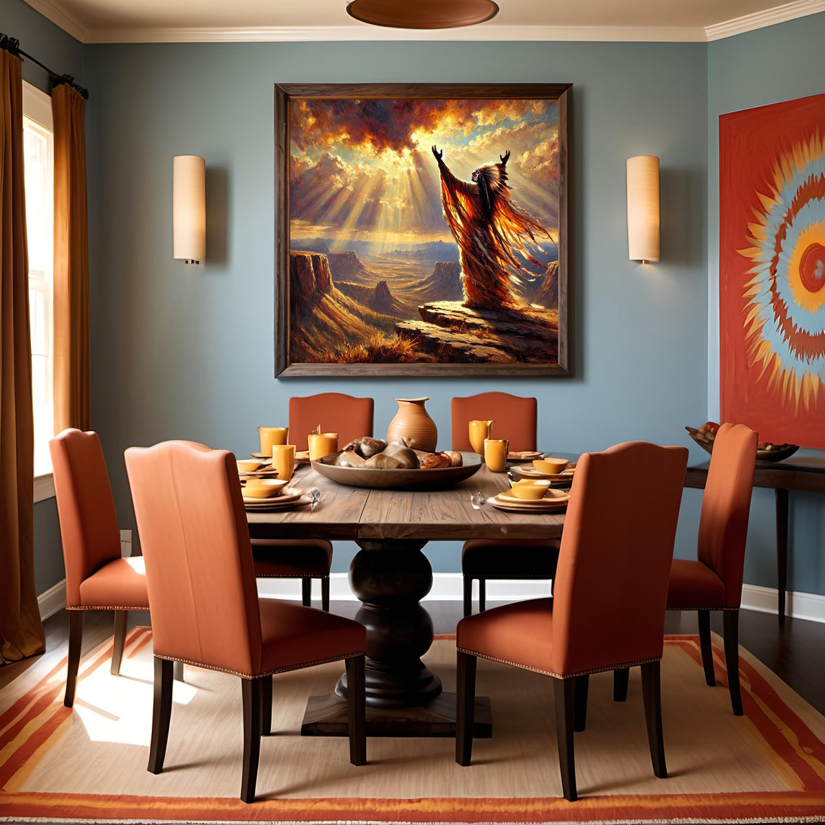 Indigenous Prayer at Sunrise Oil Painting Digital Art Native American Spiritual Wall Art Vintage Home Decor (Printable Digital Download)