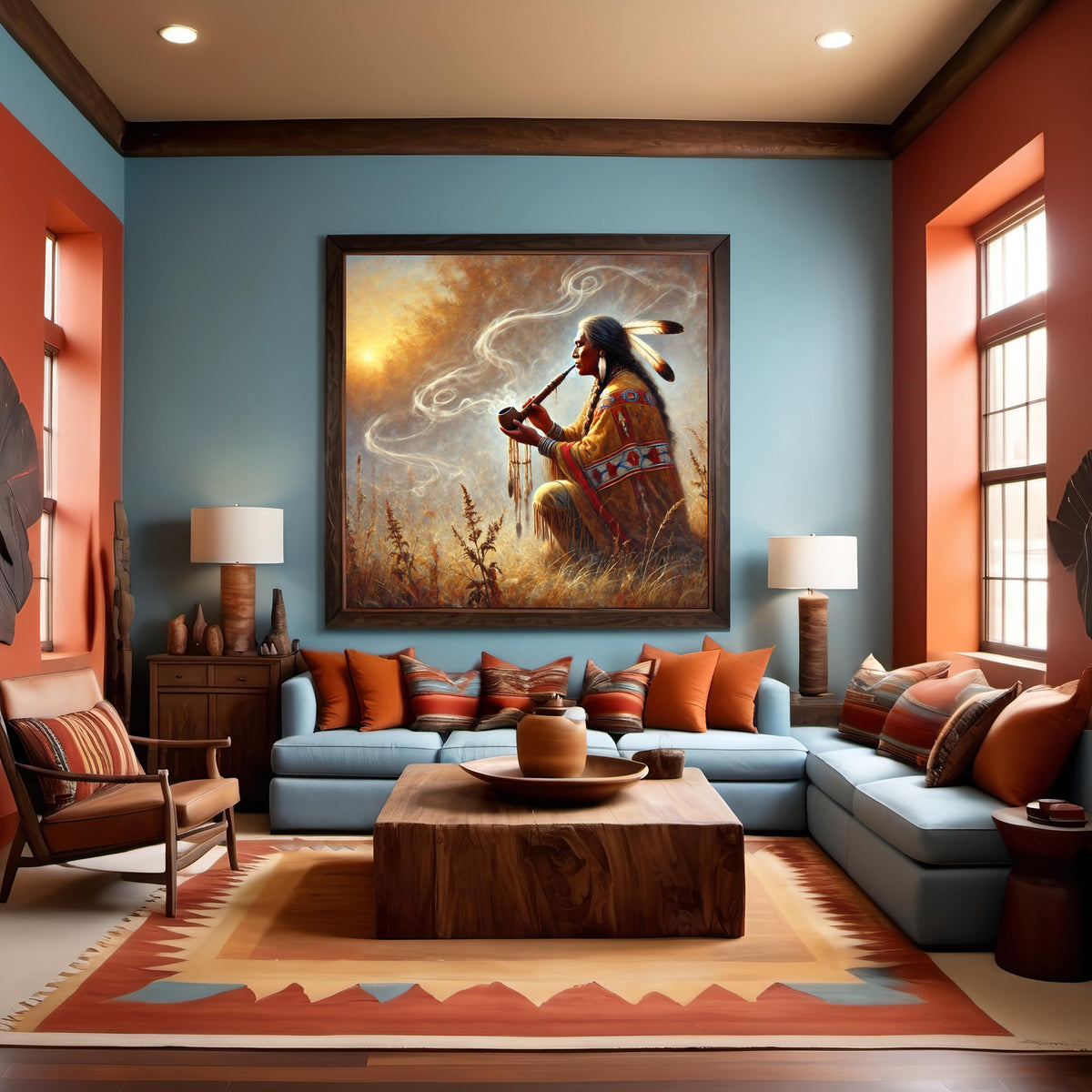 Indigenous Sacred Pipe Ceremony Oil Painting Digital Art Native American Spiritual Wall Art (Printable Digital Download)