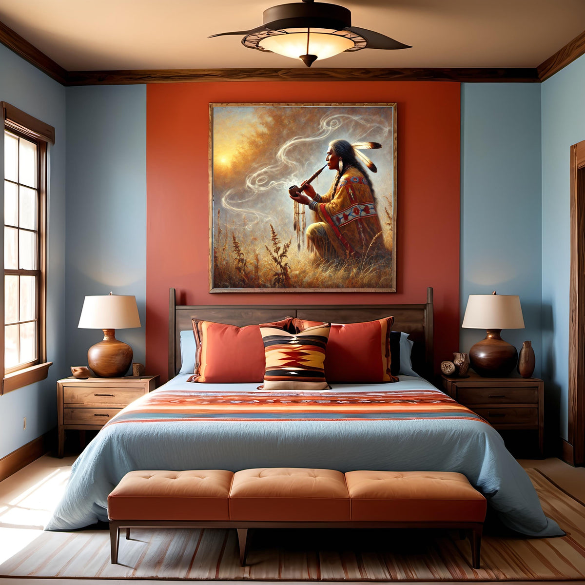 Indigenous Sacred Pipe Ceremony Oil Painting Digital Art Native American Spiritual Wall Art (Printable Digital Download)