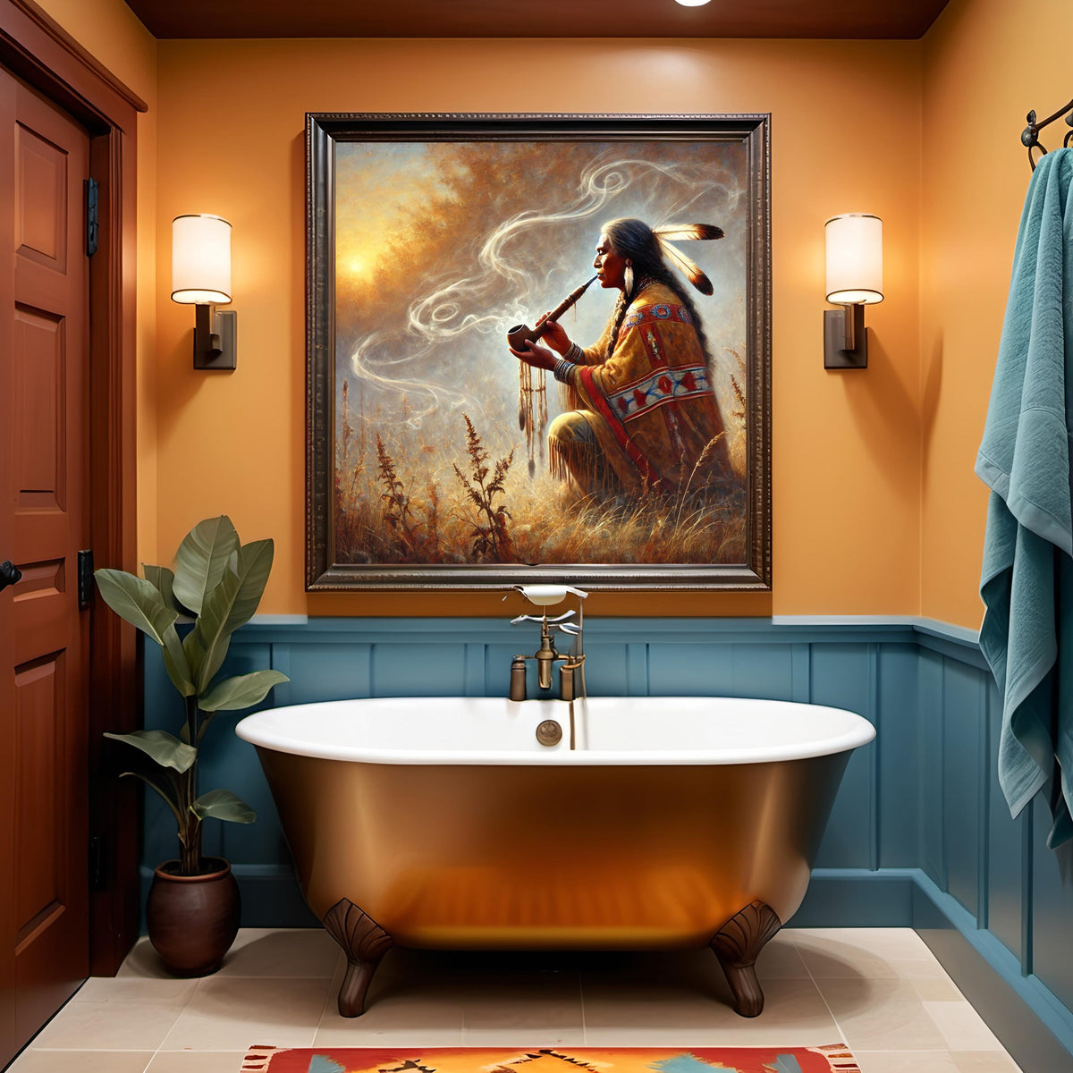 Indigenous Sacred Pipe Ceremony Oil Painting Digital Art Native American Spiritual Wall Art (Printable Digital Download)