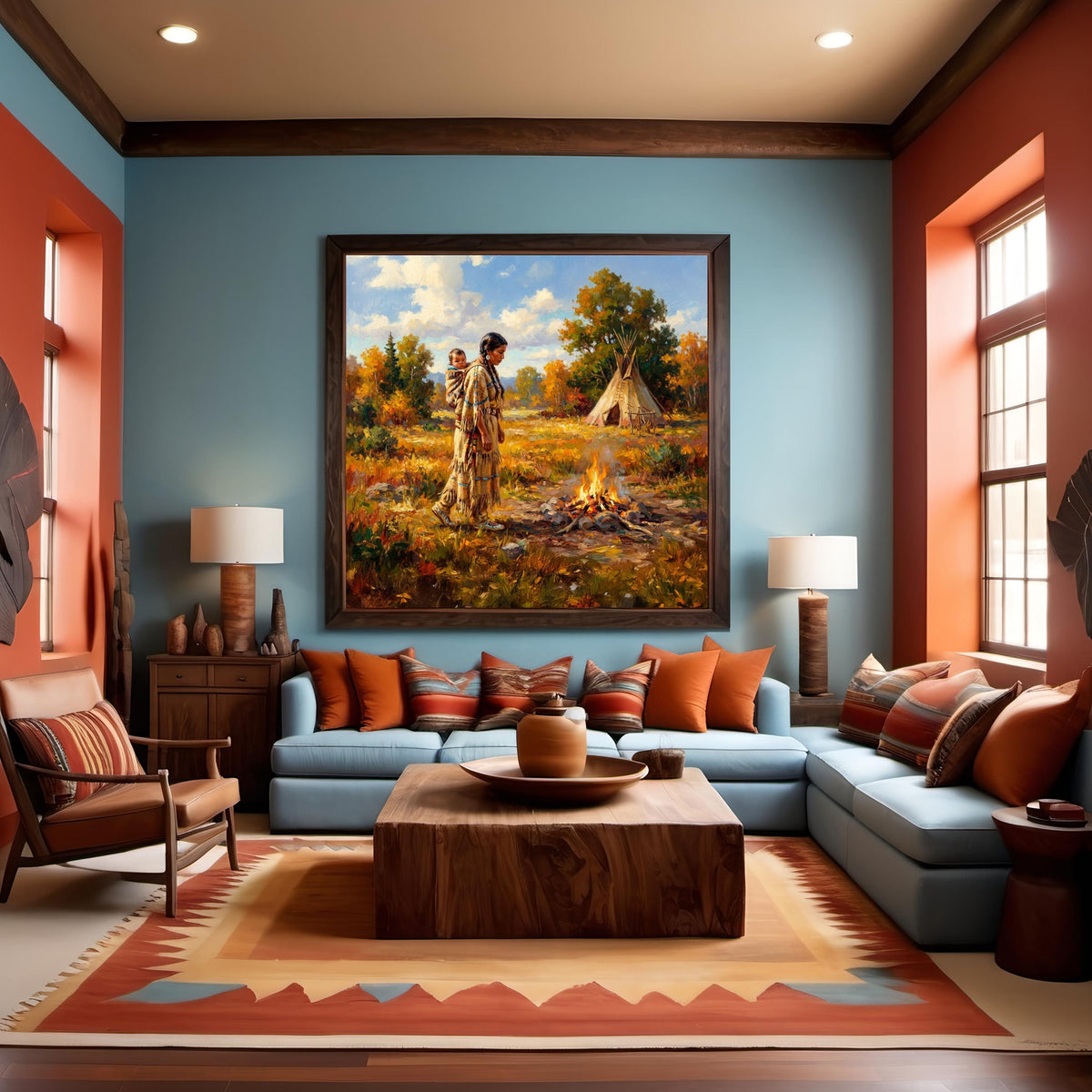 Native American Mother Child Painting Oil Style Indigenous Family Art Spiritual Heritage Landscape Fine Art (Printable Digital Download)