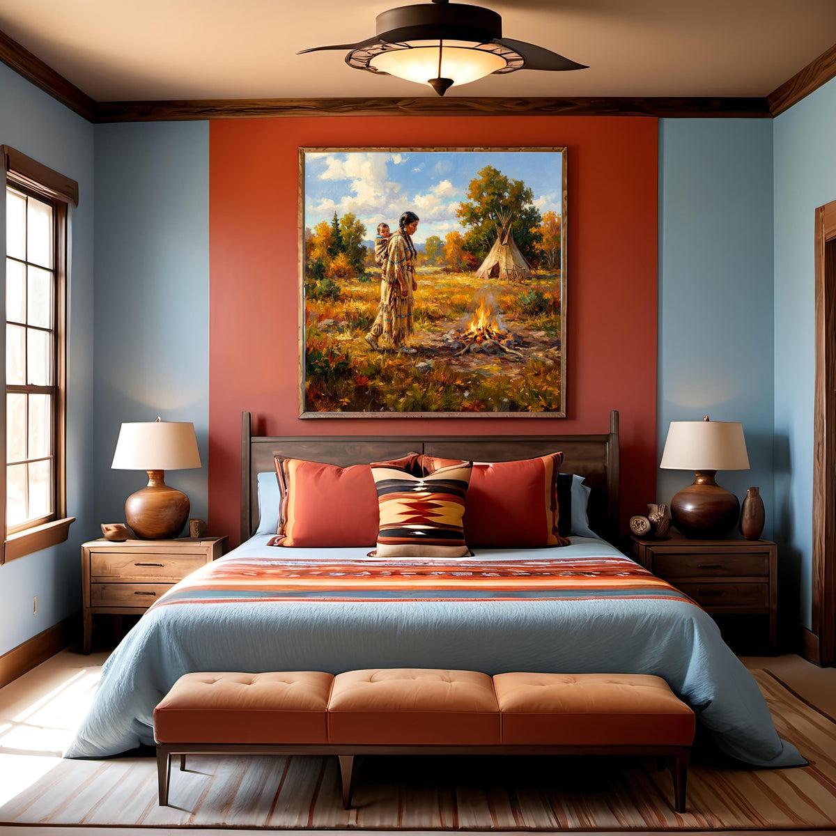 Native American Mother Child Painting Oil Style Indigenous Family Art Spiritual Heritage Landscape Fine Art (Printable Digital Download)