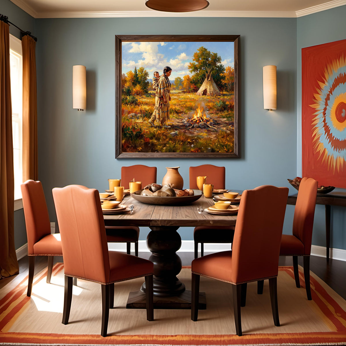 Native American Mother Child Painting Oil Style Indigenous Family Art Spiritual Heritage Landscape Fine Art (Printable Digital Download)