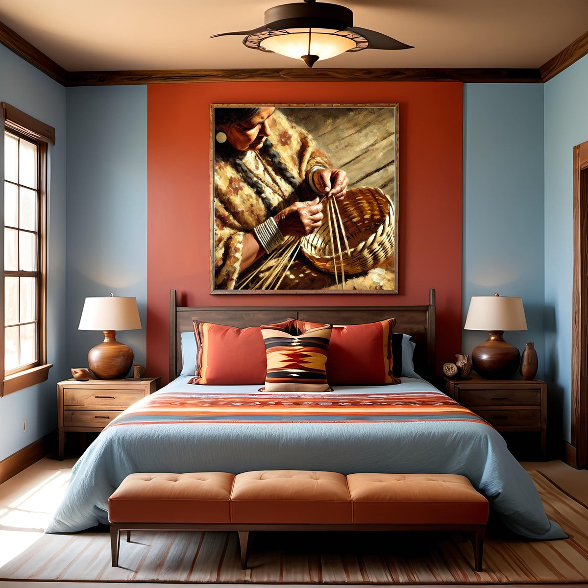 Indigenous Basket Weaving Oil Painting Digital Art Native American Cultural Heritage Wall Art (Printable Digital Download)