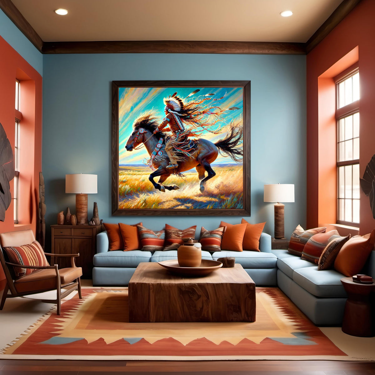 Indigenous Horse Rider Oil Painting Native American Warrior Spirit Digital Art (Printable Instant Download)