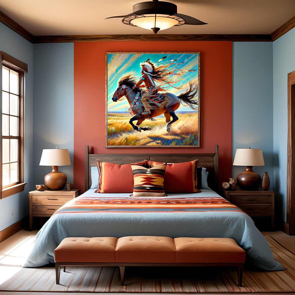 Indigenous Horse Rider Oil Painting Native American Warrior Spirit Digital Art (Printable Instant Download)