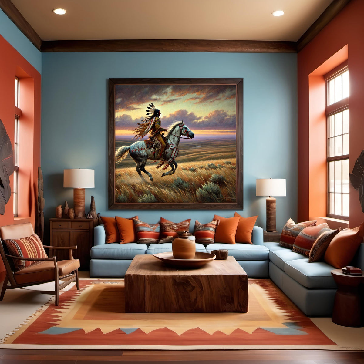 Indigenous Trailblazer on Horseback Oil Painting Digital Art Native American Warrior Wall Art Vintage Decor (Printable Digital Download)
