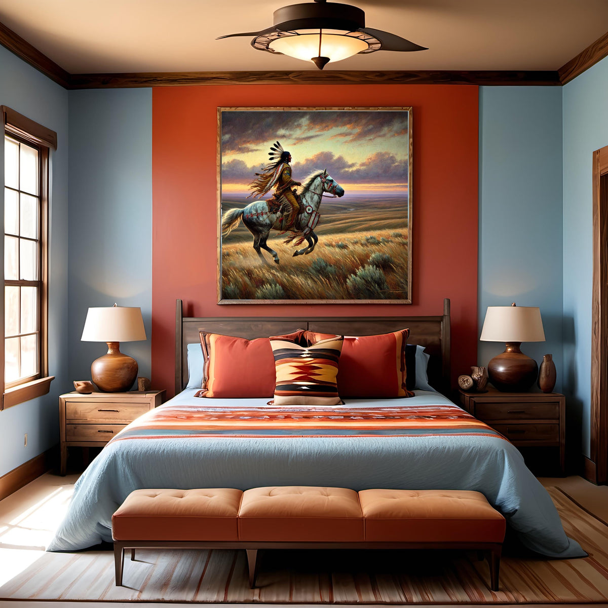 Indigenous Trailblazer on Horseback Oil Painting Digital Art Native American Warrior Wall Art Vintage Decor (Printable Digital Download)