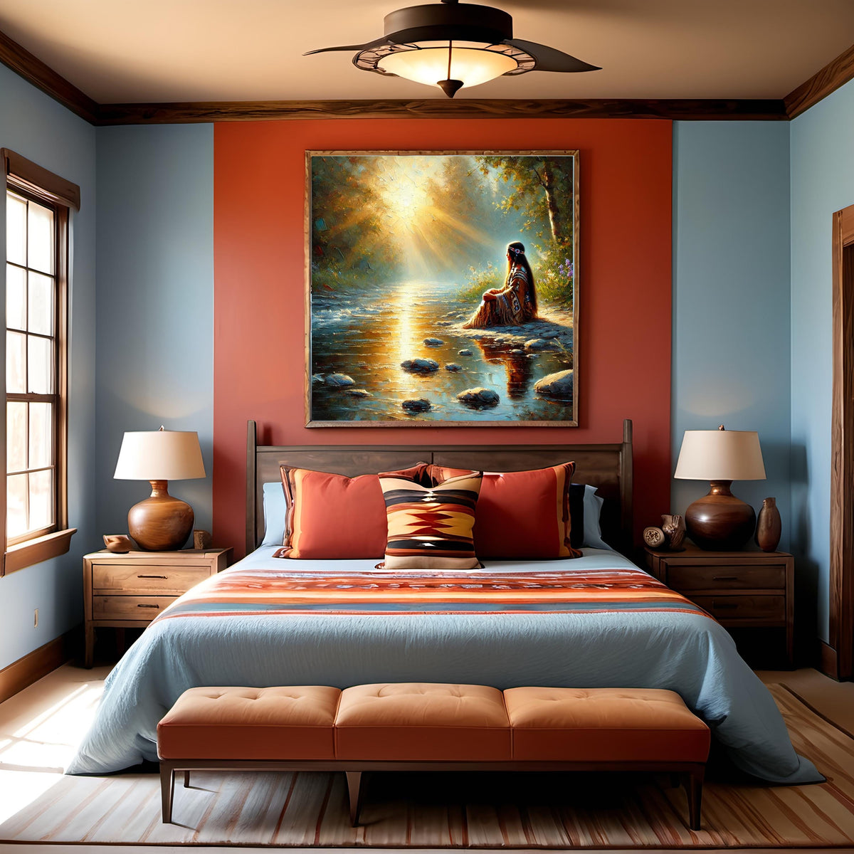Indigenous Woman River Oil Painting, Spiritual Home Decor (Printable Digital Download)