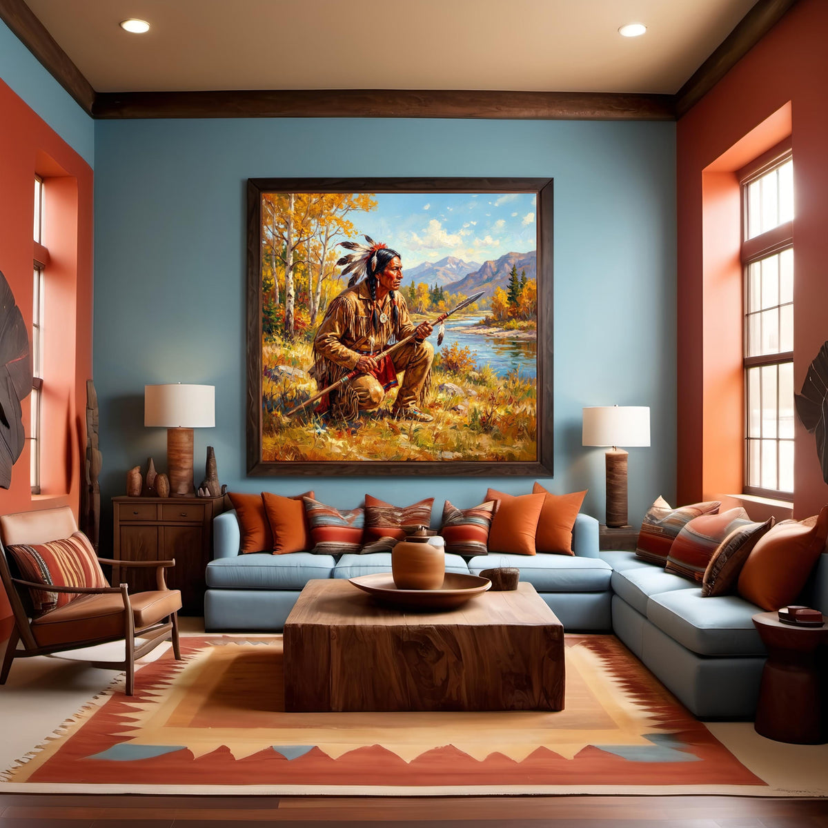 Native American Hunter Oil Painting Vintage Impressionist Indigenous Warrior Animal Nature Landscape Digital Art (Printable Download)
