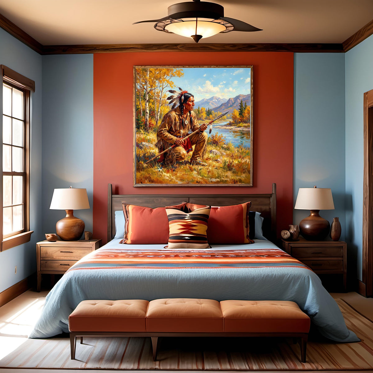 Native American Hunter Oil Painting Vintage Impressionist Indigenous Warrior Animal Nature Landscape Digital Art (Printable Download)