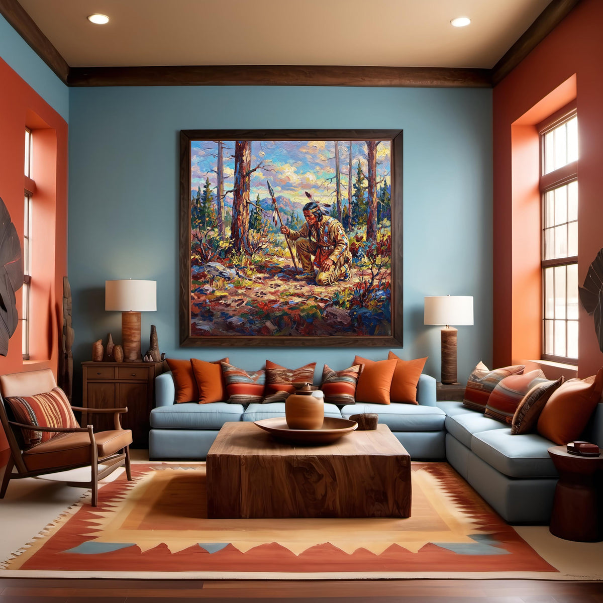 Native American Warrior Oil Painting: Indigenous Spiritual Woodland Figure Art Vintage Home Decor (Printable Digital Download)