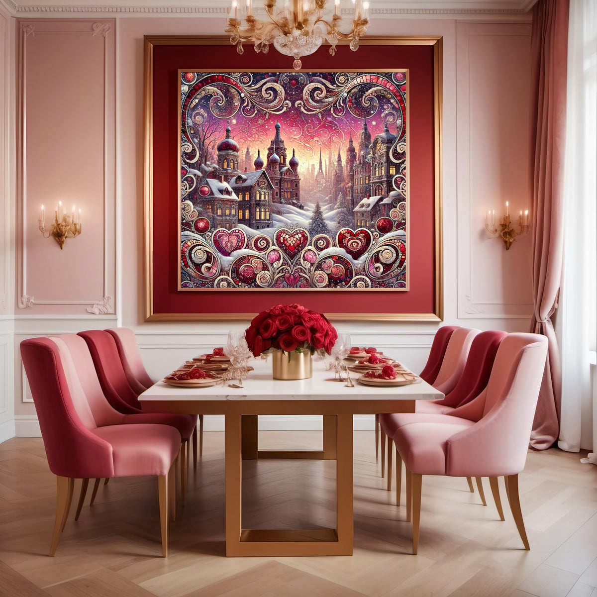 Klimt Valentine Cityscape Art: Romantic Winter Dream (Digital Download)