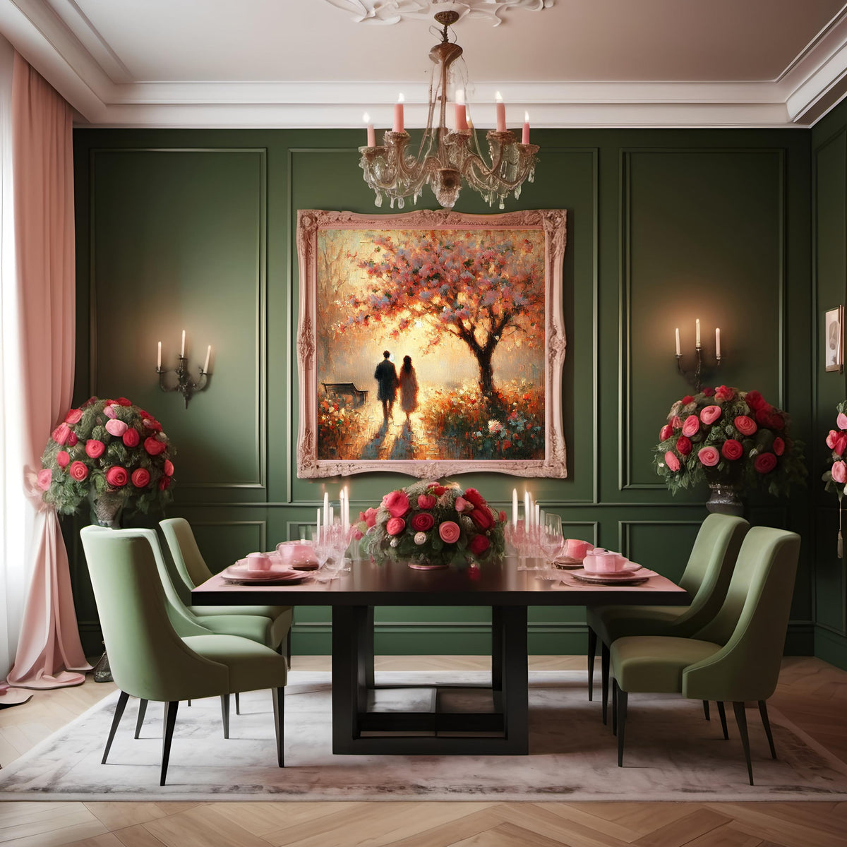 Romantic Couple Art Print | Vintage Impressionist Blossom Tree (Digital Download)