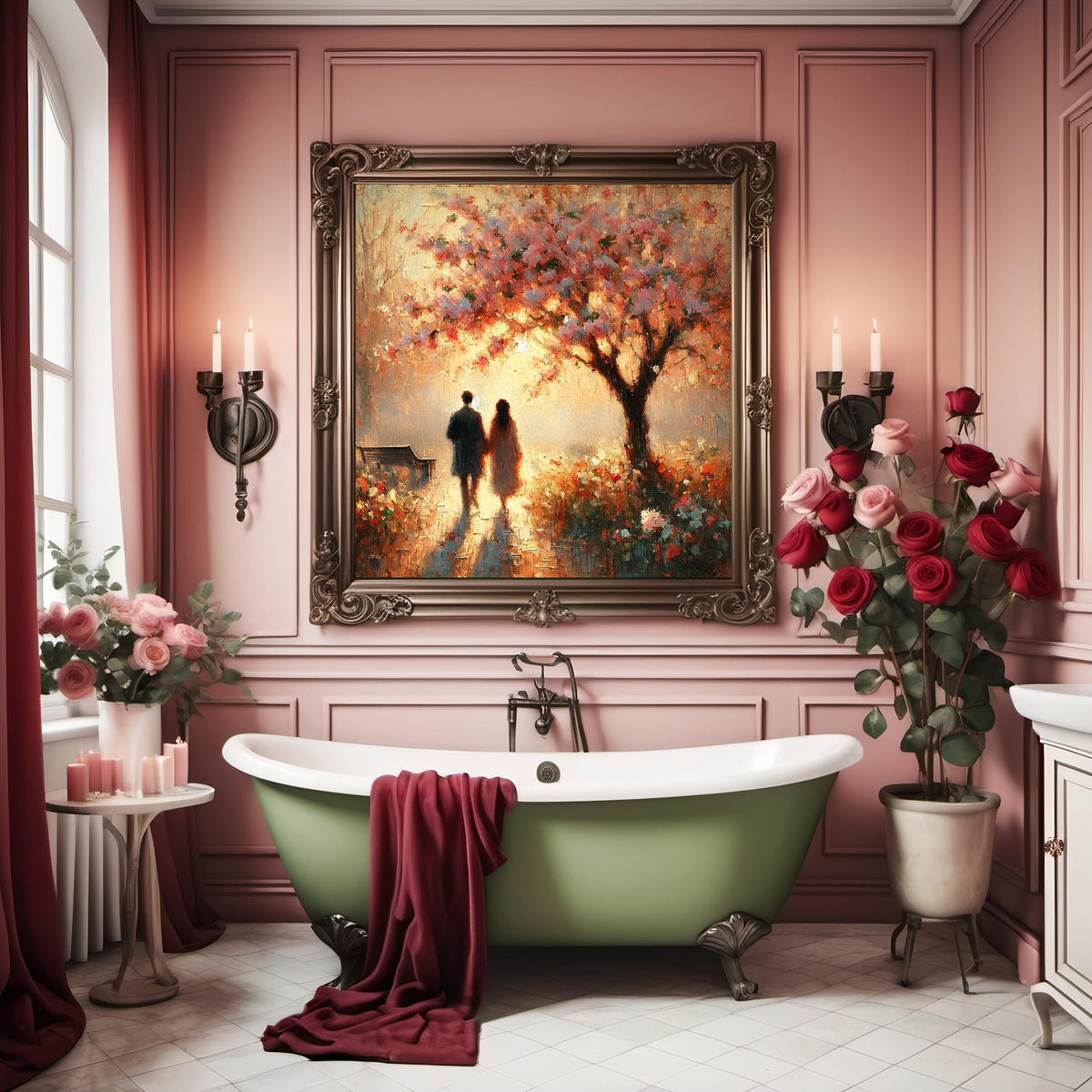 Romantic Couple Art Print | Vintage Impressionist Blossom Tree (Digital Download)