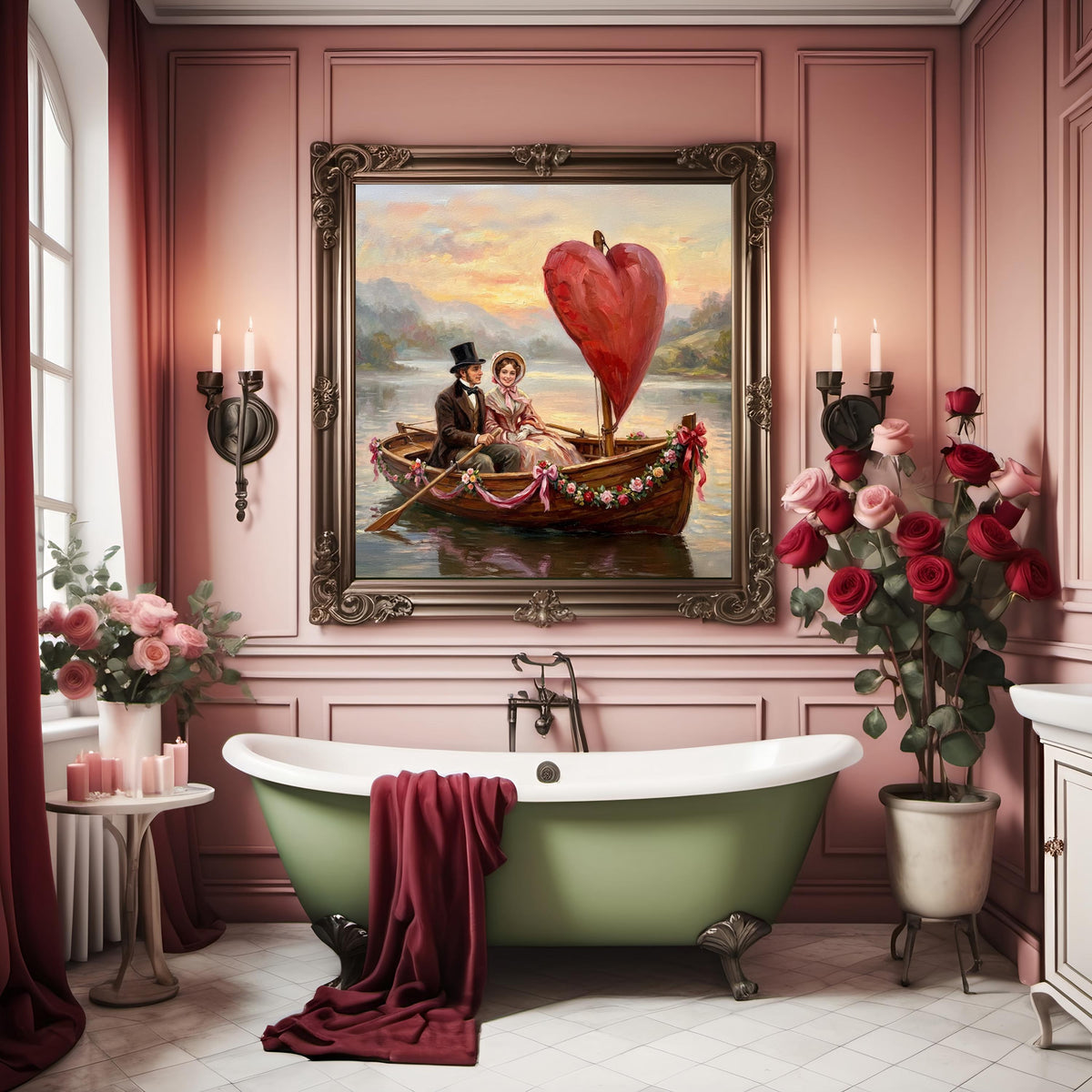 Victorian Couple Art Print: Romantic Boat Ride, Valentine's Day (Digital Download)
