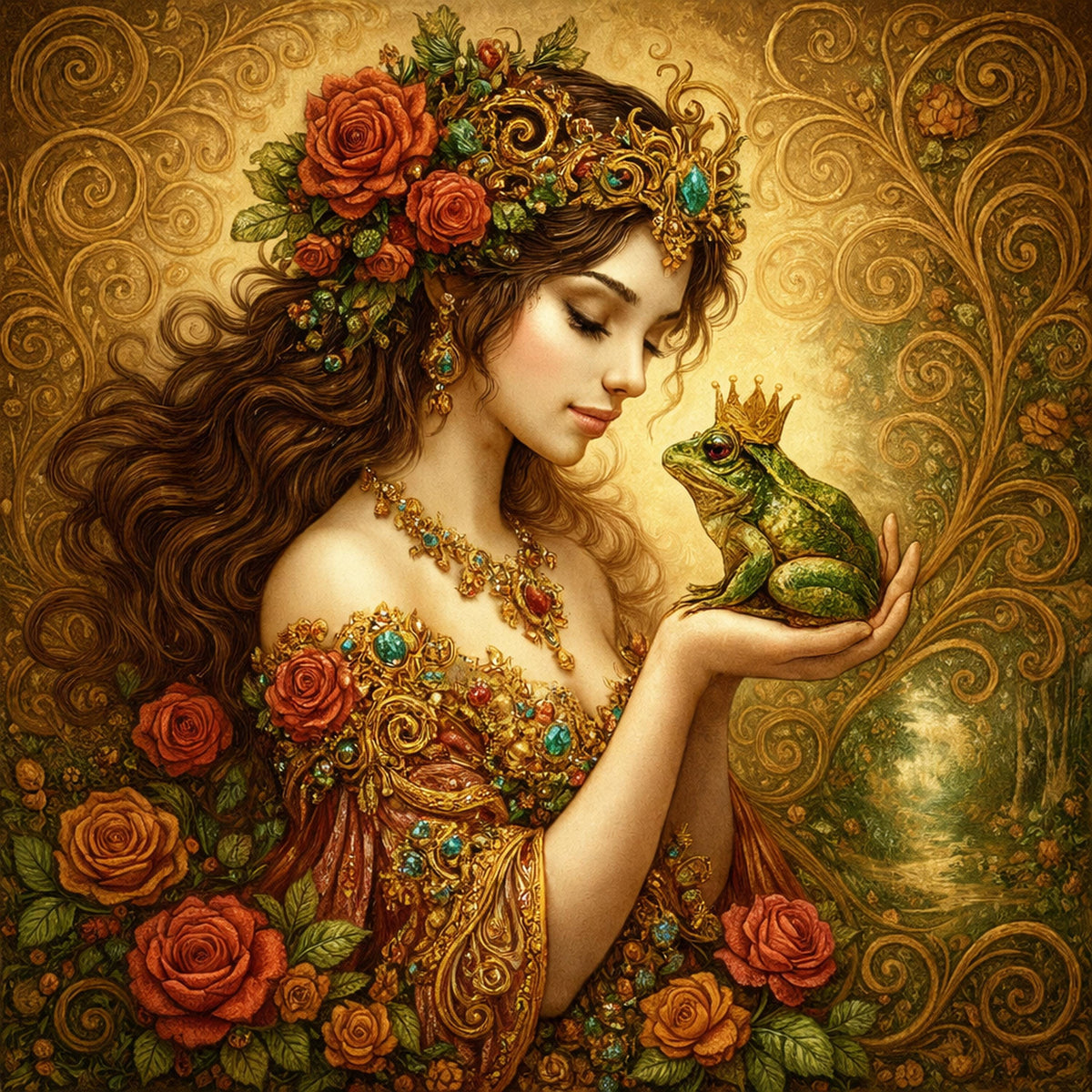 Frog Prince Art Nouveau Print: Fairy Tale Maiden, Romantic Fantasy (Digital Download)