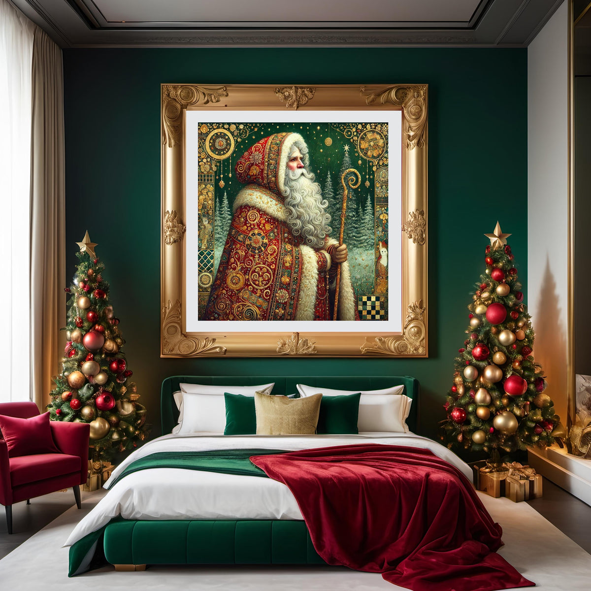 Victorian Santa Art Print: Vintage Christmas Wall Decor in Ornate Red Cloak (Digital Download)