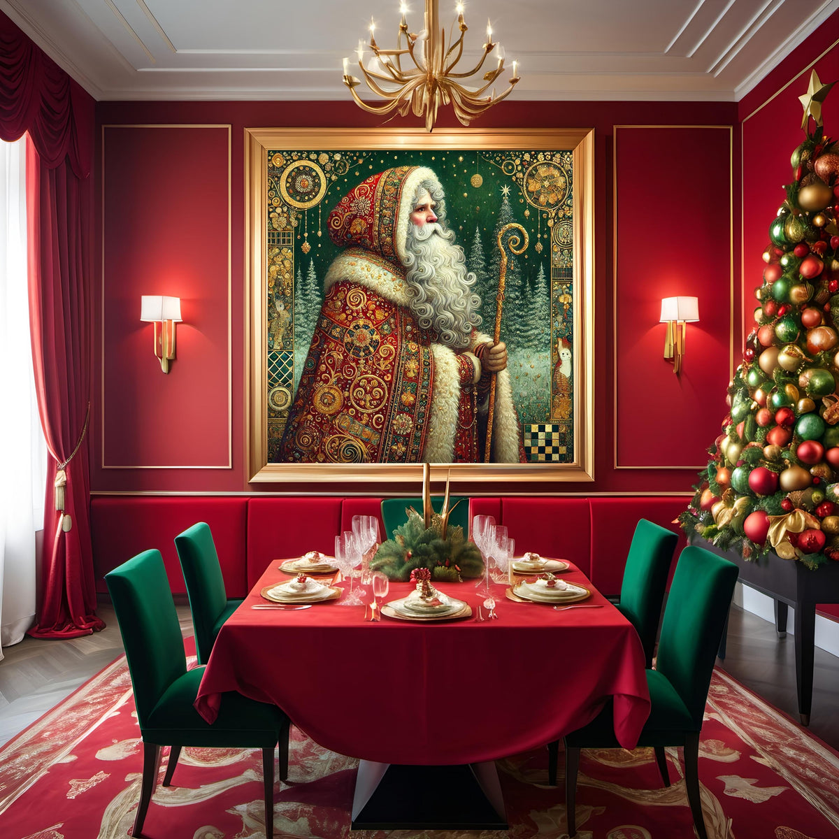 Victorian Santa Art Print: Vintage Christmas Wall Decor in Ornate Red Cloak (Digital Download)