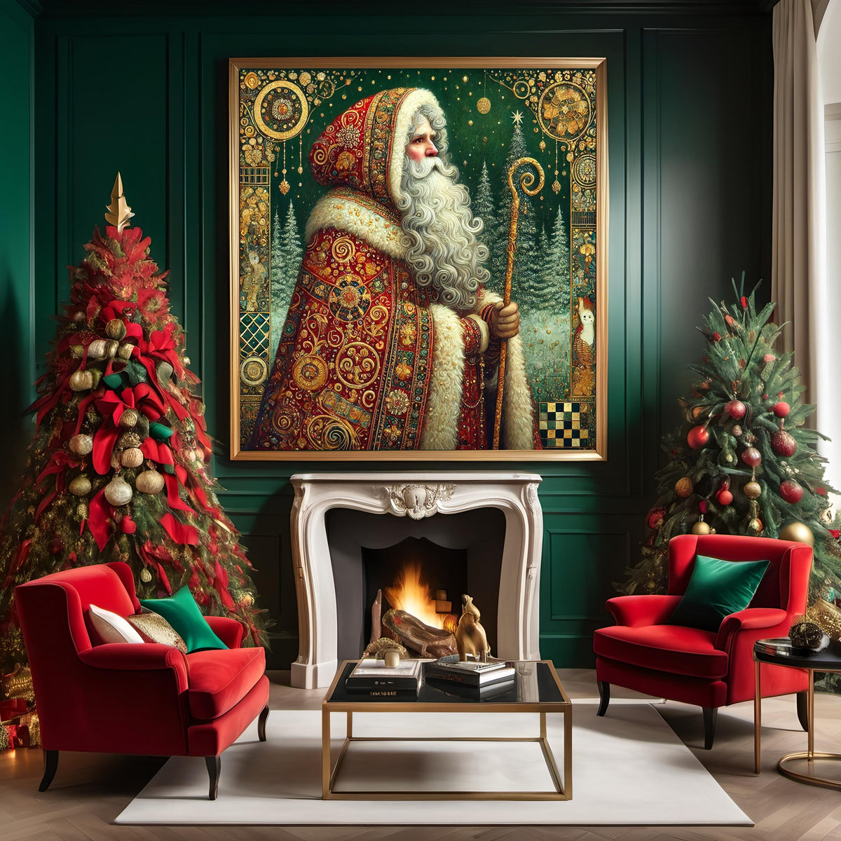 Victorian Santa Art Print: Vintage Christmas Wall Decor in Ornate Red Cloak (Digital Download)