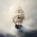 Knight Templar Ship Art | Vintage Maritime Oil Painting (Digital Download)