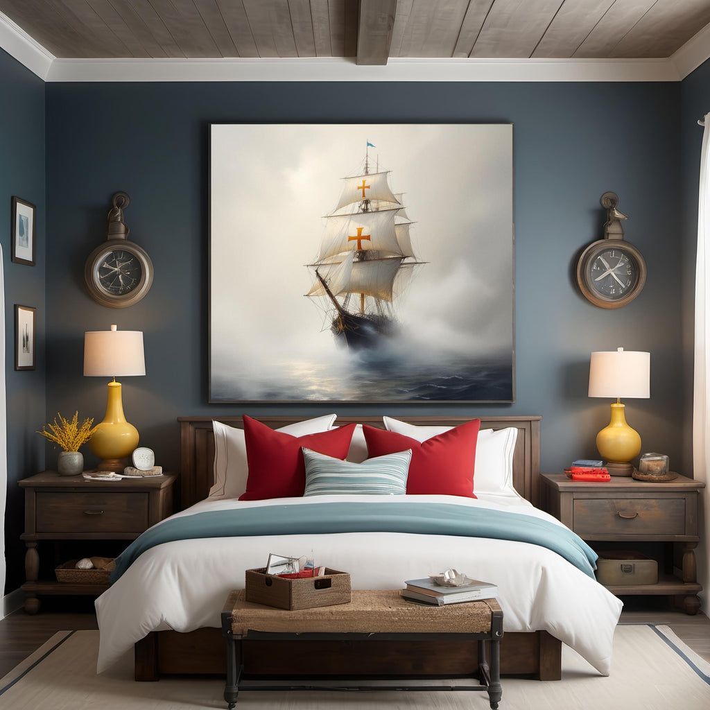 Knight Templar Ship Art | Vintage Maritime Oil Painting (Digital Download)