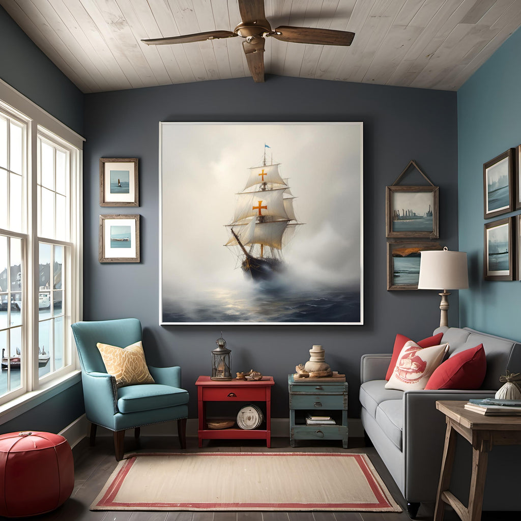 Knight Templar Ship Art | Vintage Maritime Oil Painting (Digital Download)