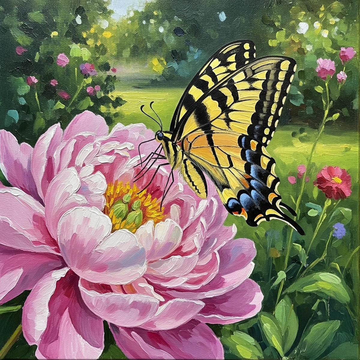 Swallowtail Butterfly & Pink Peony Oil Painting (Digital Download)