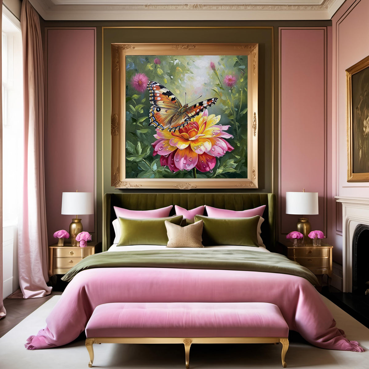Butterfly Dahlia Oil Painting, Dew Kissed Floral Art (Digital Download)