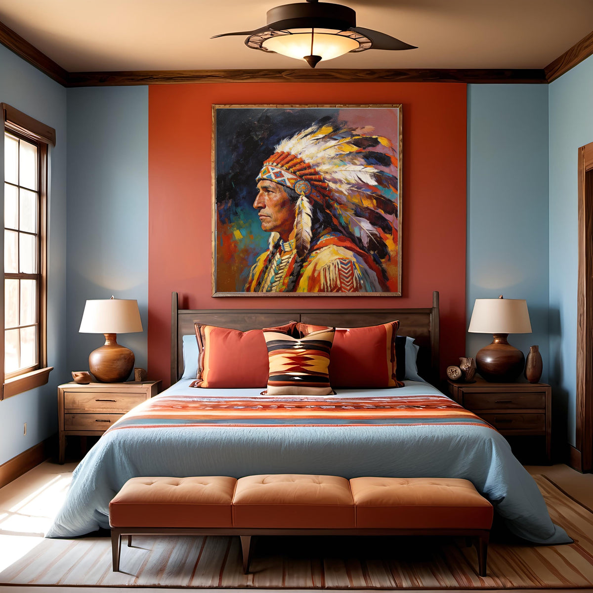 Chief of Quiet Strength: Native American Oil Painting Portrait Wall Art (Digital Download)