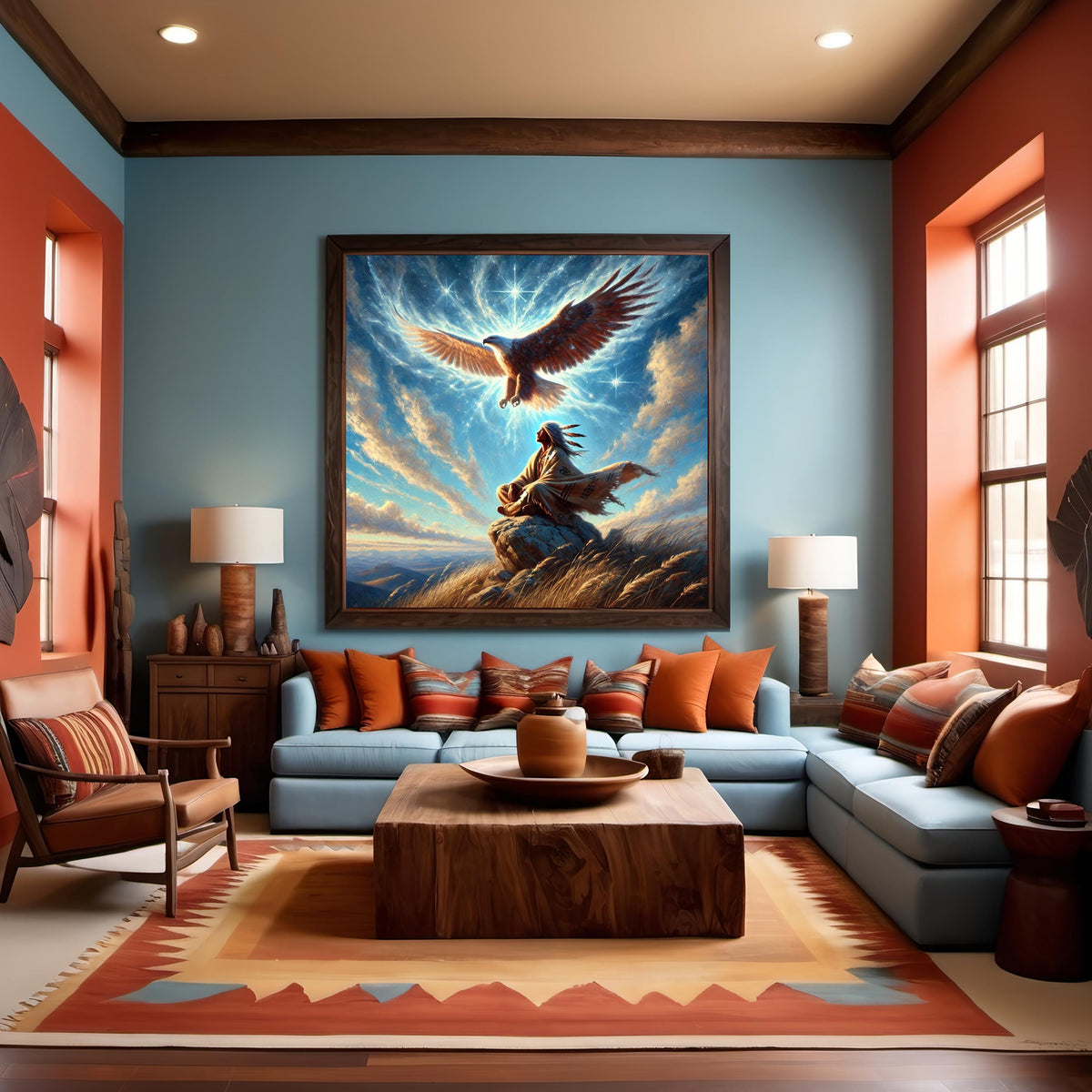 Eagle Spirit Vision Art Native American Wall Decor Spiritual Mountain Eagle Painting Digital Download Indigenous Guardian Artwork
