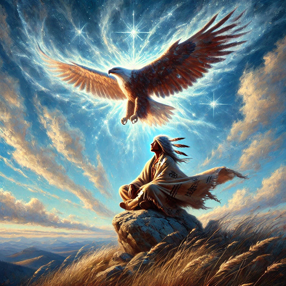 Eagle Spirit Vision Art Native American Wall Decor Spiritual Mountain Eagle Painting Digital Download Indigenous Guardian Artwork