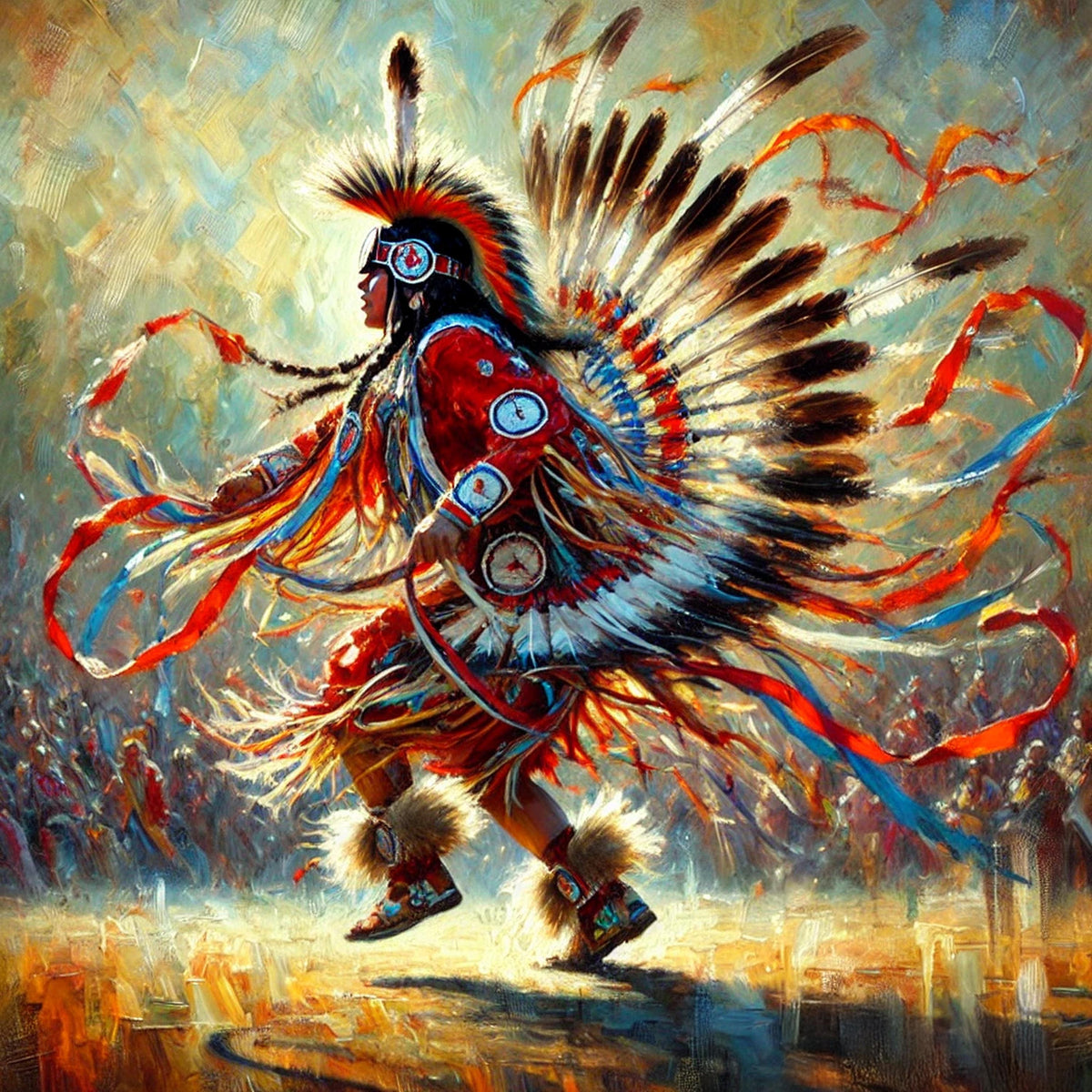 Powwow Dancer Portrait: Indigenous Eagle Dance, Spiritual Oil Painting Style (Digital Download)