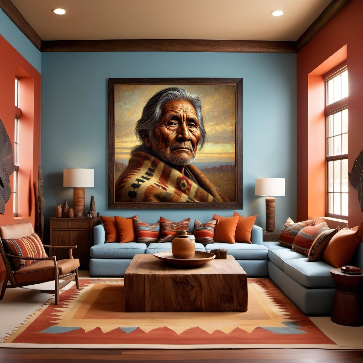 Indigenous Elder Portrait Print: Native American Wisdom Oil Painting Vintage Home Decor (Digital Download)