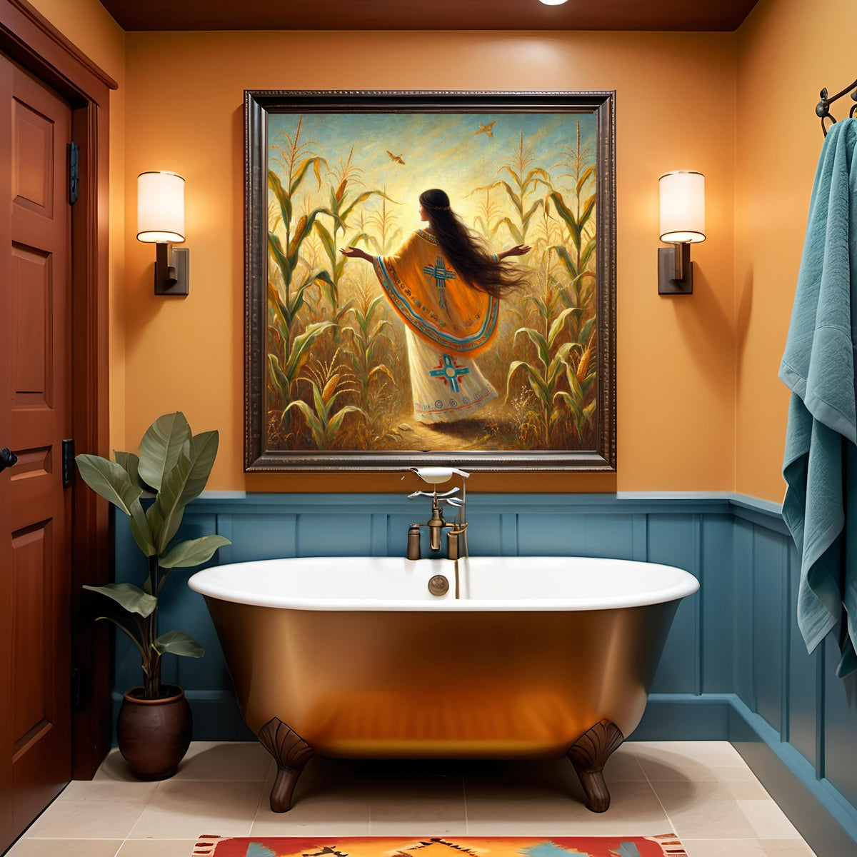 Corn Maiden Painting: Indigenous Woman, Golden Cornfield (Digital Download)