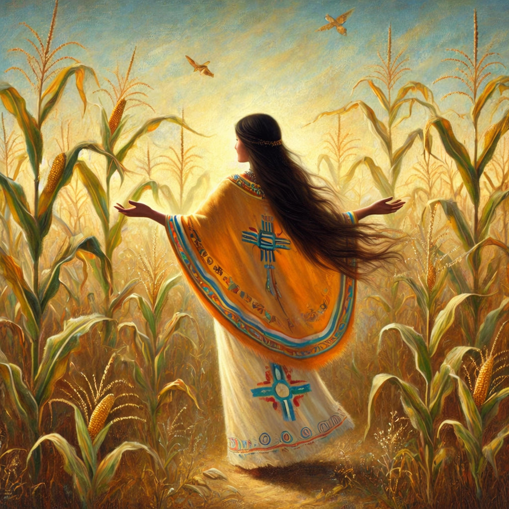 Corn Maiden Painting: Indigenous Woman, Golden Cornfield (Digital Download)