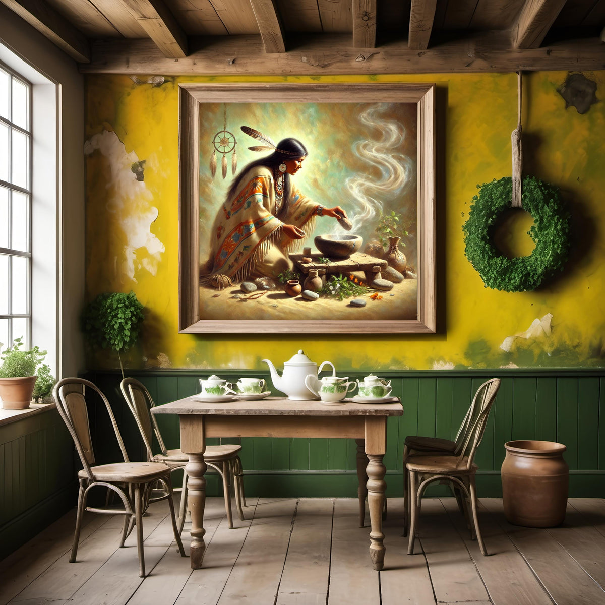 The Healer’s Offering: Indigenous Woman Healing Ritual Spiritual Wall Art Native Ceremony Painting Digital Download