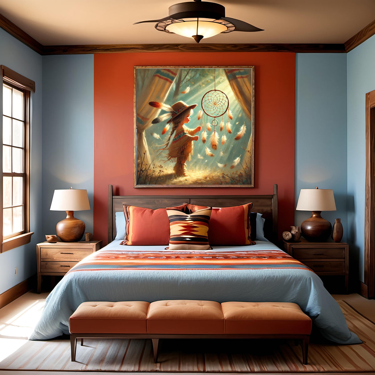 Native American Dreamcatcher Nursery Art: Whimsical Child Oil Painting Baby Room Spiritual Decor Digital Art Download