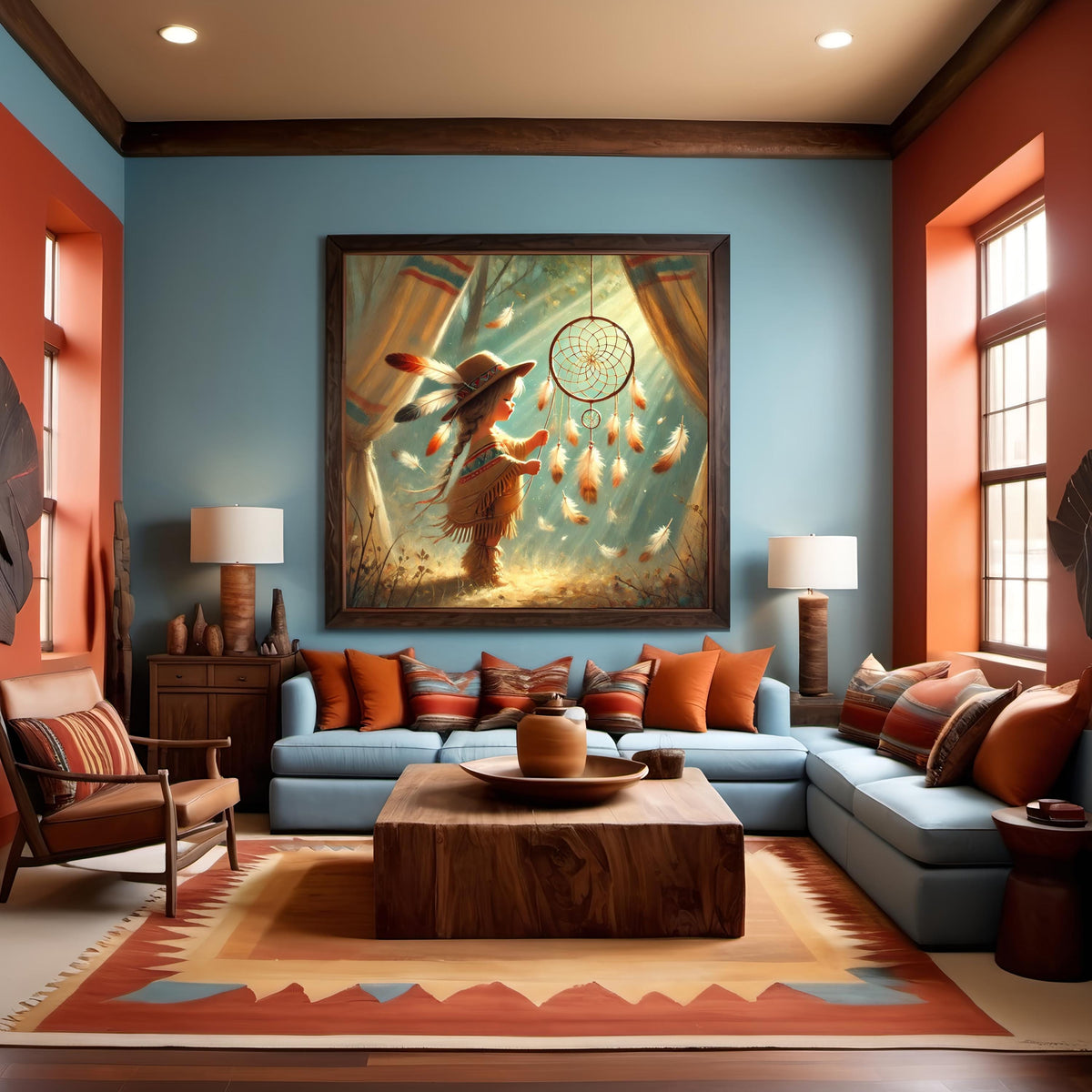 Native American Dreamcatcher Nursery Art: Whimsical Child Oil Painting Baby Room Spiritual Decor Digital Art Download