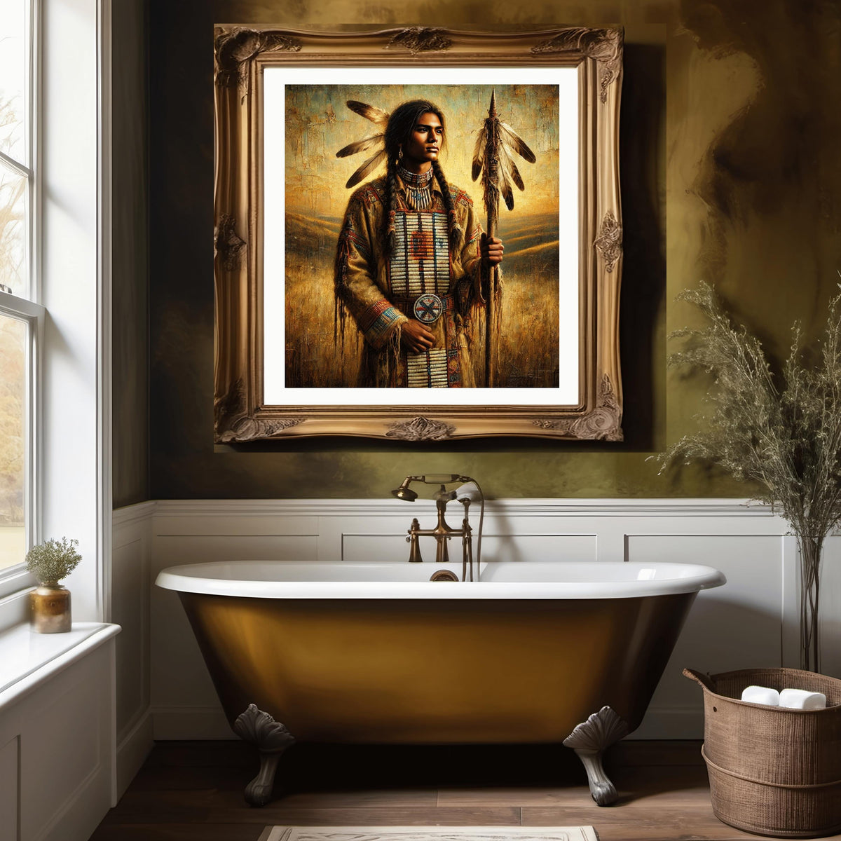 Indigenous Warrior Portrait: Vintage Style Spiritual Art (Digital Download)