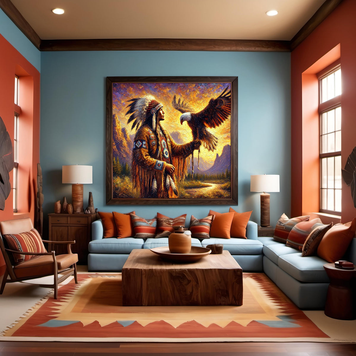 Native Elder and Eagle Art: Spiritual Western Decor (Digital Download)