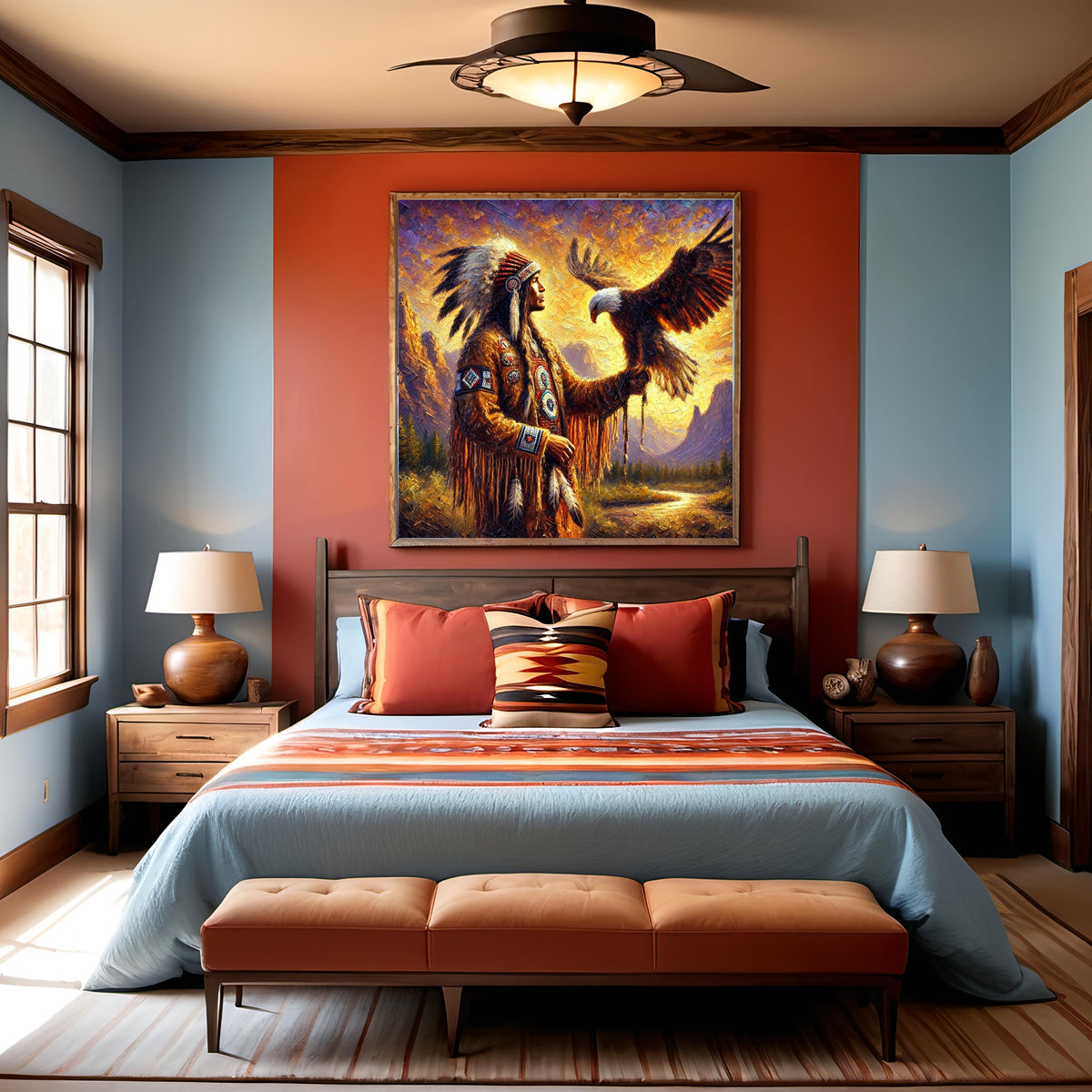 Native Elder and Eagle Art: Spiritual Western Decor (Digital Download)